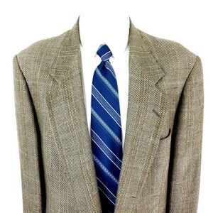 Pierre Cardin Tweed‎ Wool 2 Button Sport Coat 42L Tan Green Plaid Check